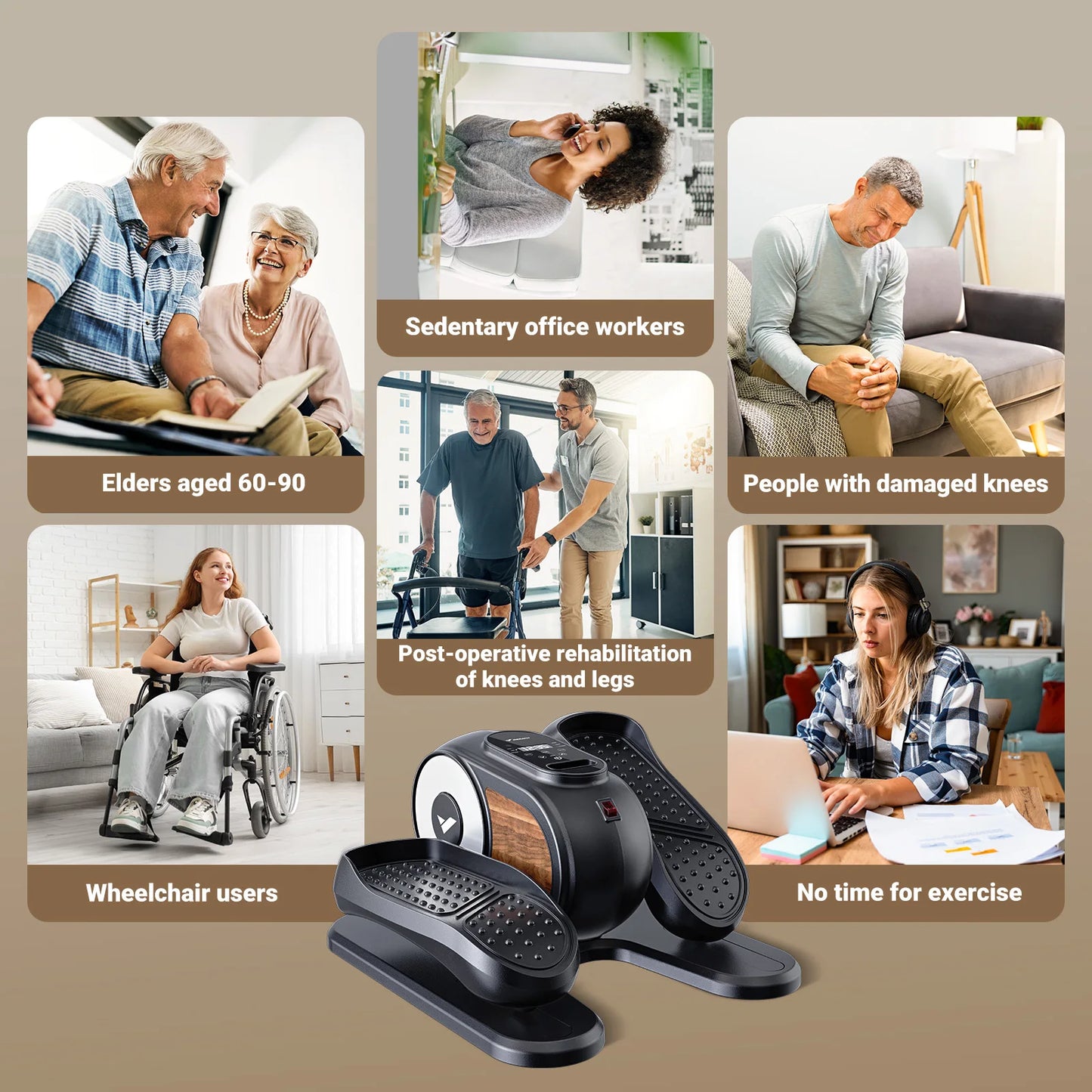 Health & Fitness Under-Desk Motorized Elliptical Exerciser – Portable Pedal Trainer for Seniors, Smooth & Low-Impact Seated Workout Machine