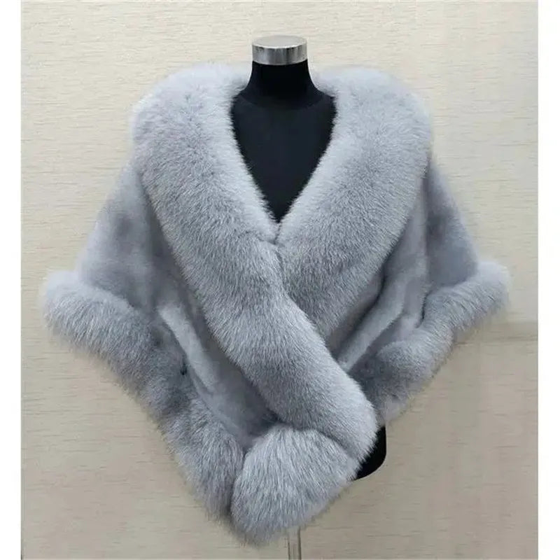 Elegant White Faux Fur Shawl Jacket