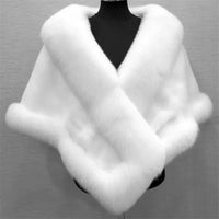 Elegant White Faux Fur Shawl Jacket